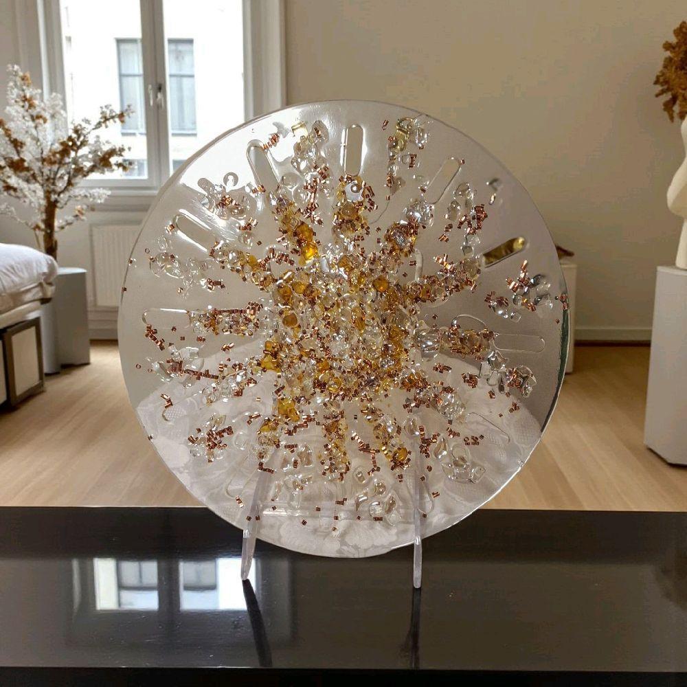 Hand-Designed Amber Crystal Home Decor, 3D Hanging Artwork (12x12)