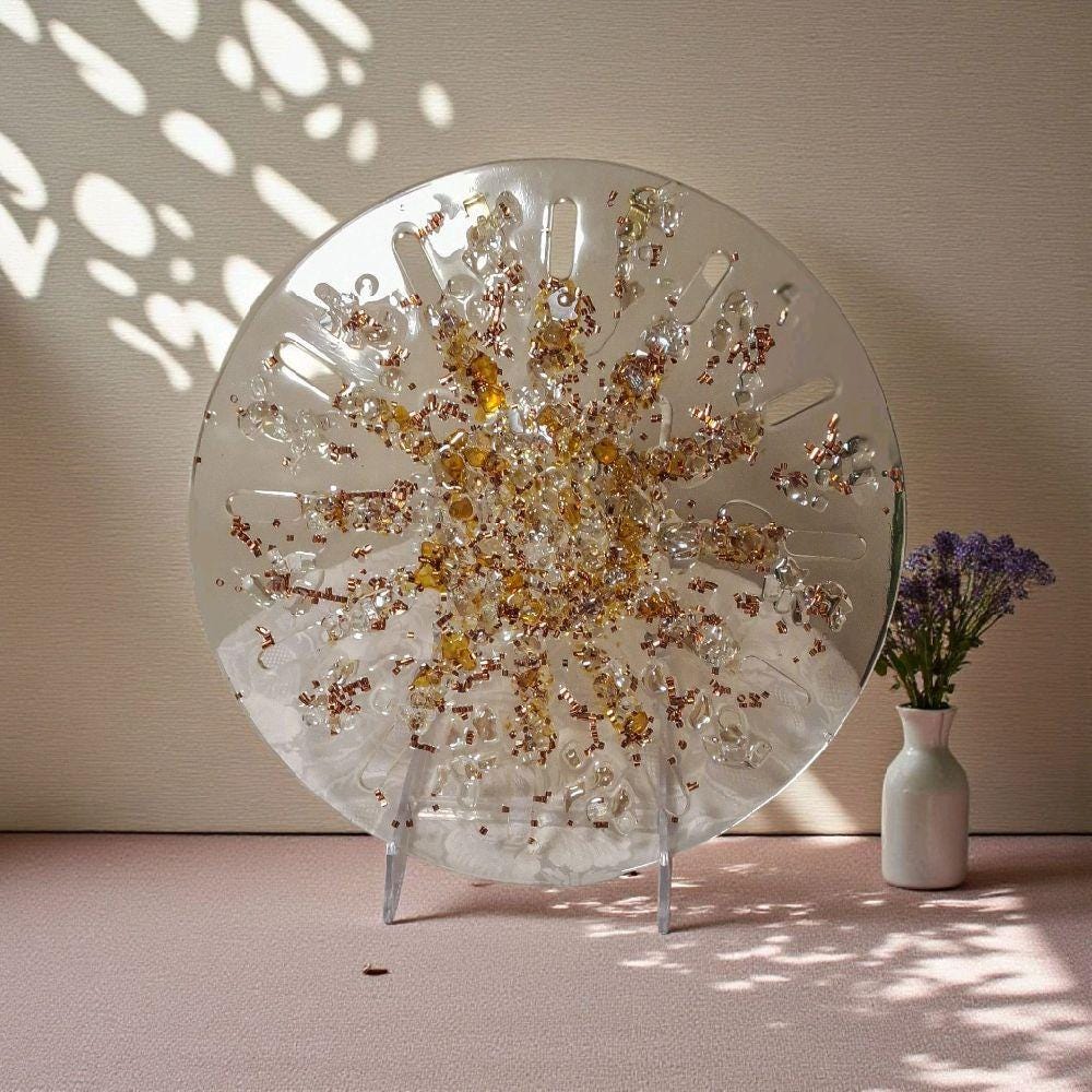 Hand-Designed Amber Crystal Home Decor, 3D Hanging Artwork (12x12)