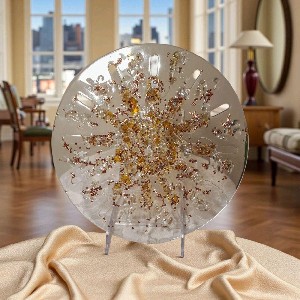 Hand-Designed Amber Crystal Home Decor, 3D Hanging Artwork (12x12)