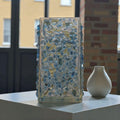 Blue Crystallized Glass Vase, Square Glam Decor
