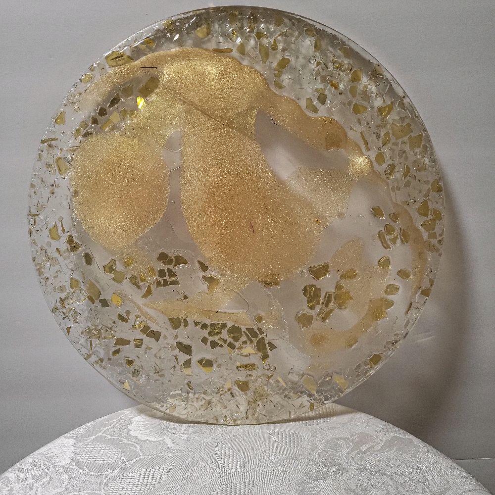 3D Resin Tray, Golden Peach with Gold Crystals, Elegant Home Decor