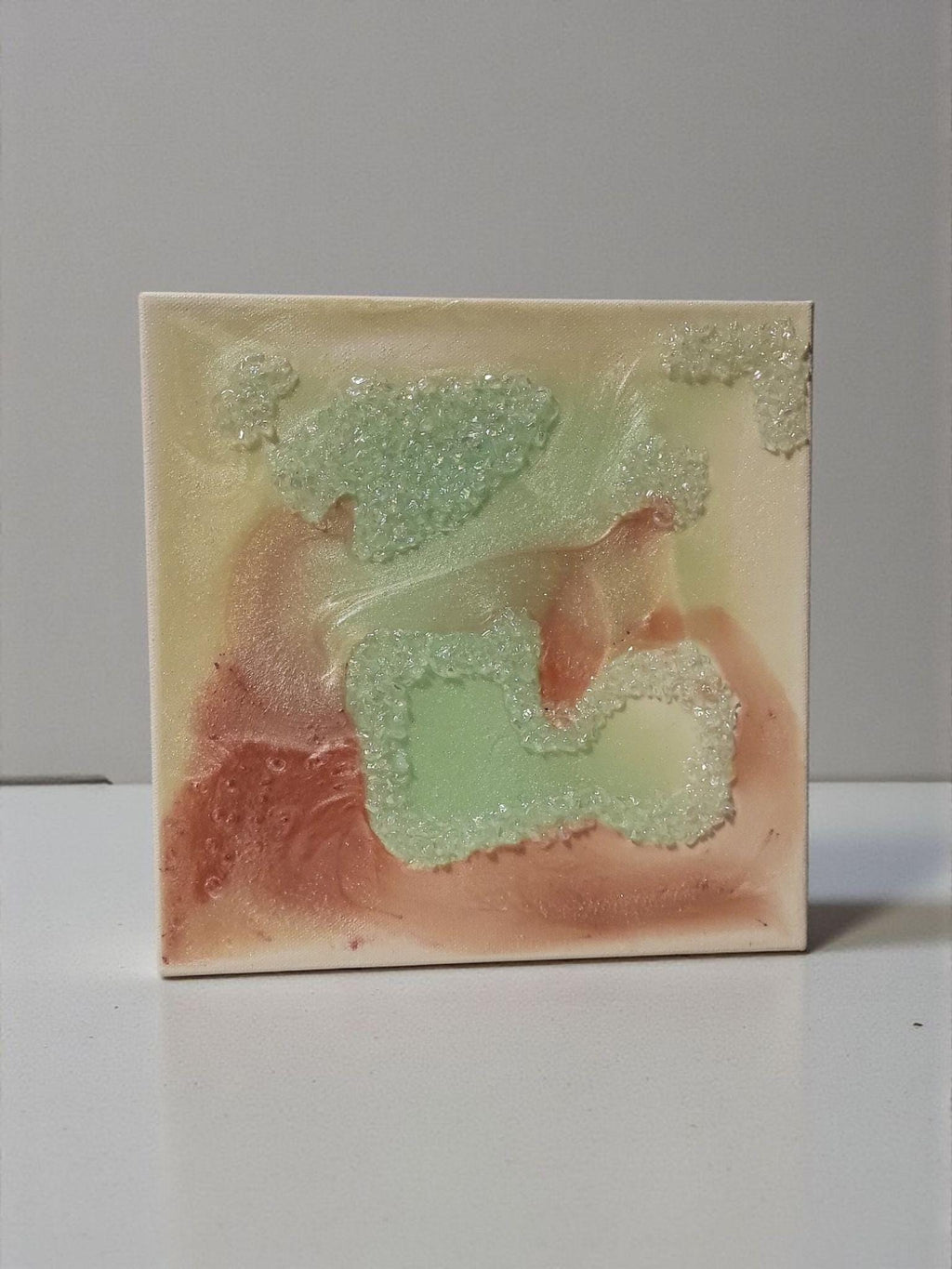 Iridescent Crystal Resin Painting - Pink, Aqua Green Hanging Decor. Size 10x10