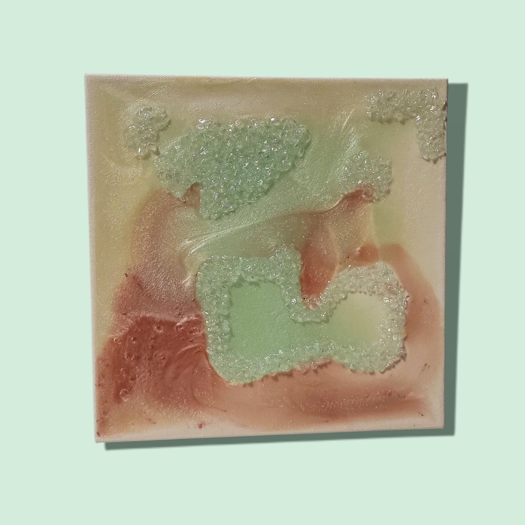 Iridescent Crystal Resin Painting - Pink, Aqua Green Hanging Decor. Size 10x10