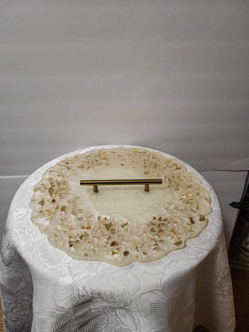 Marble White Resin Tray with Gold Crystals - Glam Home Decor