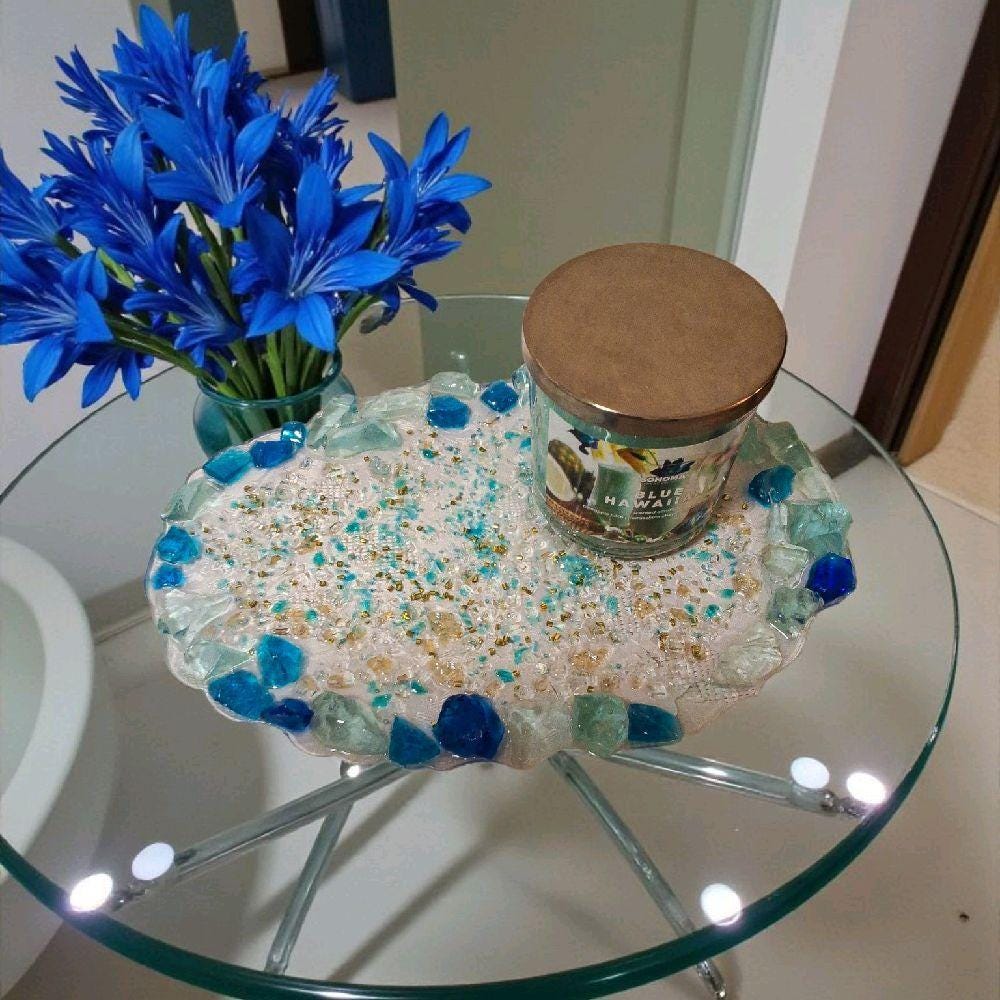 3D Blue & Aqua Stone Trinket Tray - Crystal Home Decor