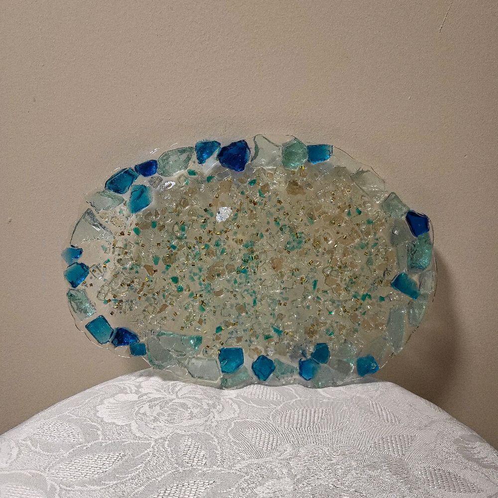 3D Blue & Aqua Stone Trinket Tray - Crystal Home Decor