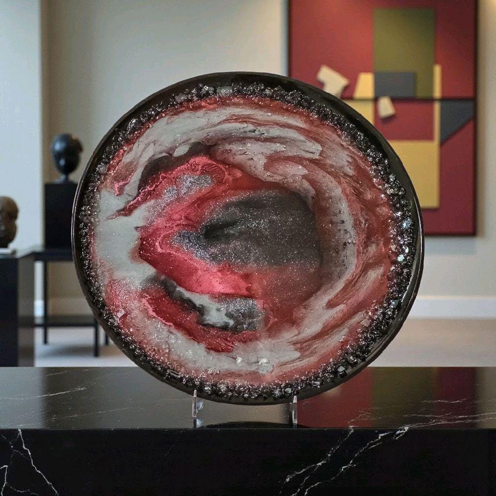 Crimson Red Resin Tray with Crystals, 3D Artwork Design