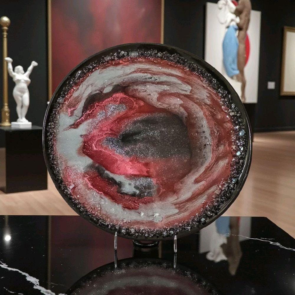 Crimson Red Resin Tray with Crystals, 3D Artwork Design