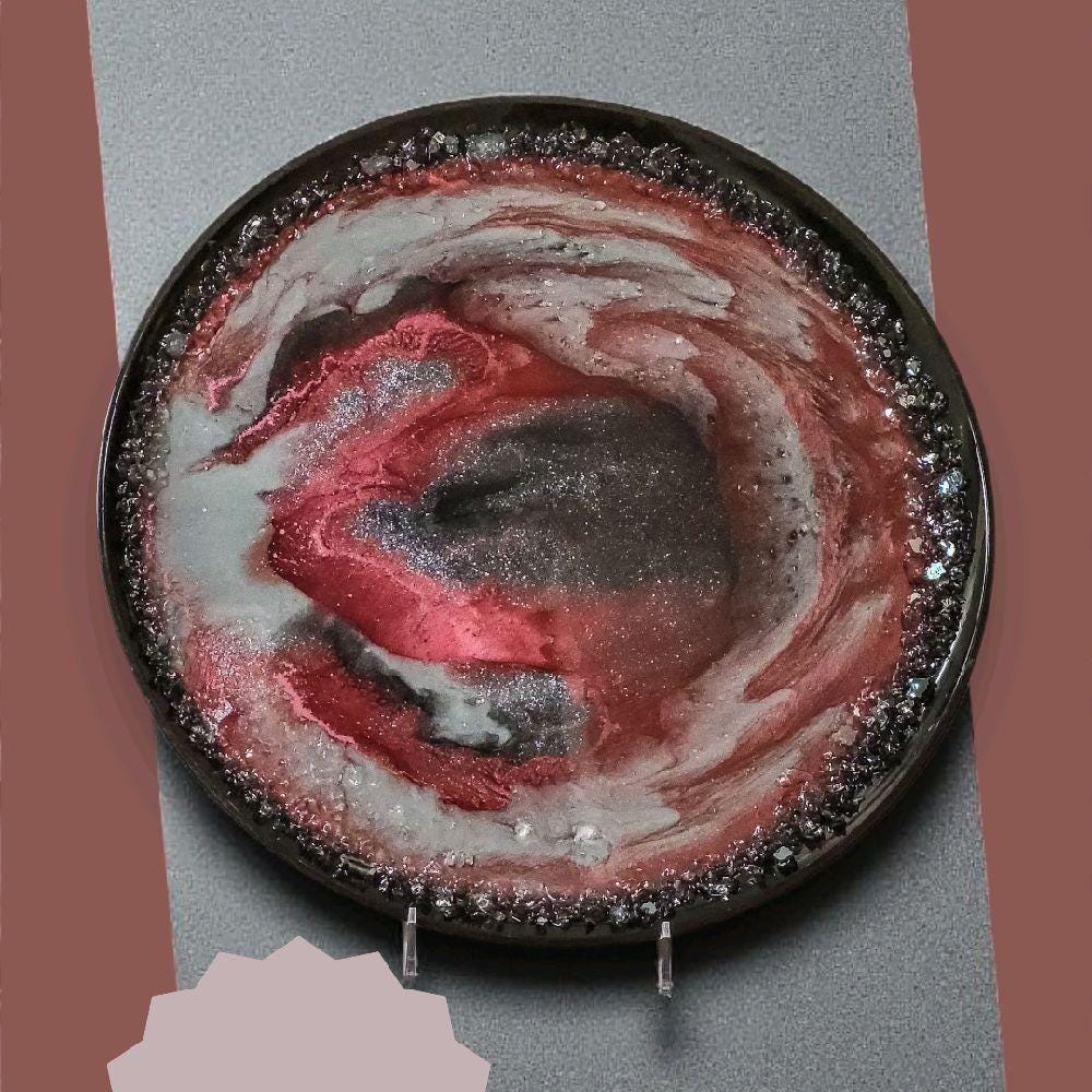 Crimson Red Resin Tray with Crystals, 3D Artwork Design