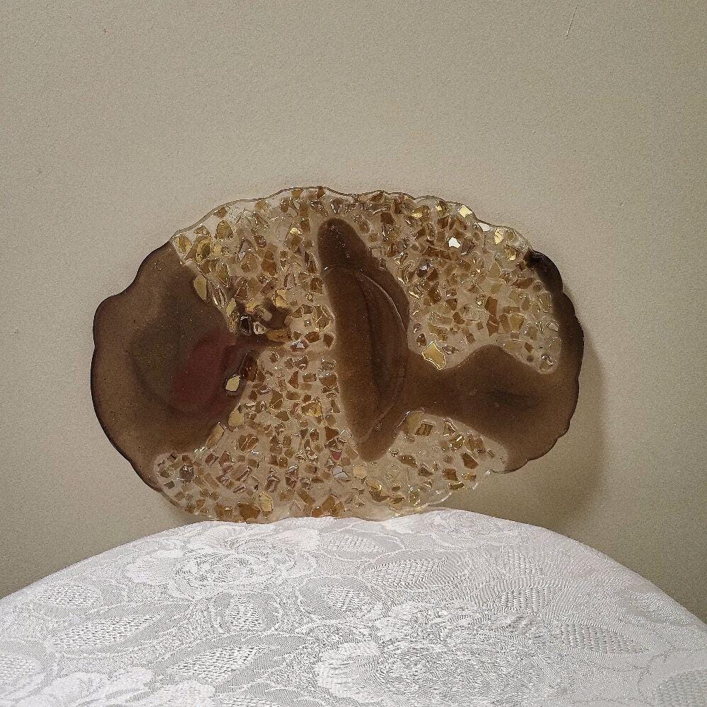 Hand-Designed 3D Crystal Resin Tray - Metallic Brown & Gold Decor