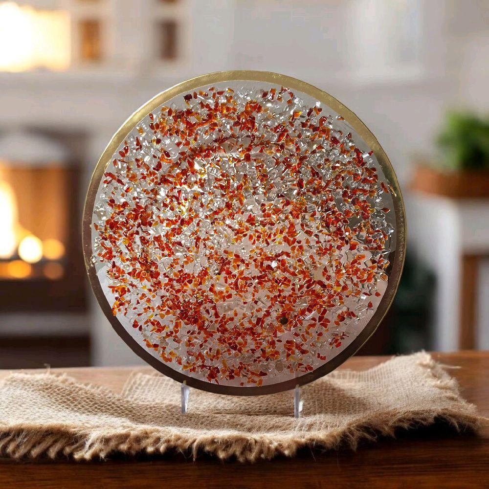 Red Resin Crystallized Charger Plate, Wedding Anniversary Holiday Decor