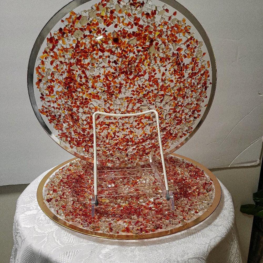 Red Resin Crystallized Charger Plate, Wedding Anniversary Holiday Decor