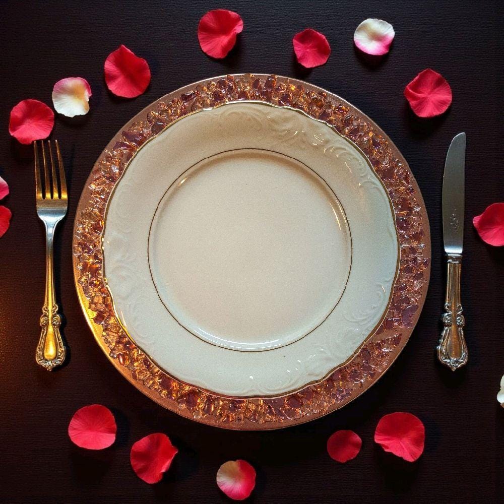 Resin 3D Charger Plates, Rose Crystal Elegant Decor (Set of 2)