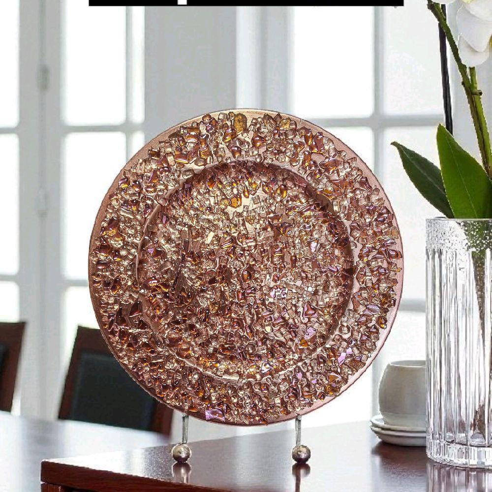 Resin 3D Charger Plates, Rose Crystal Elegant Decor (Set of 2)