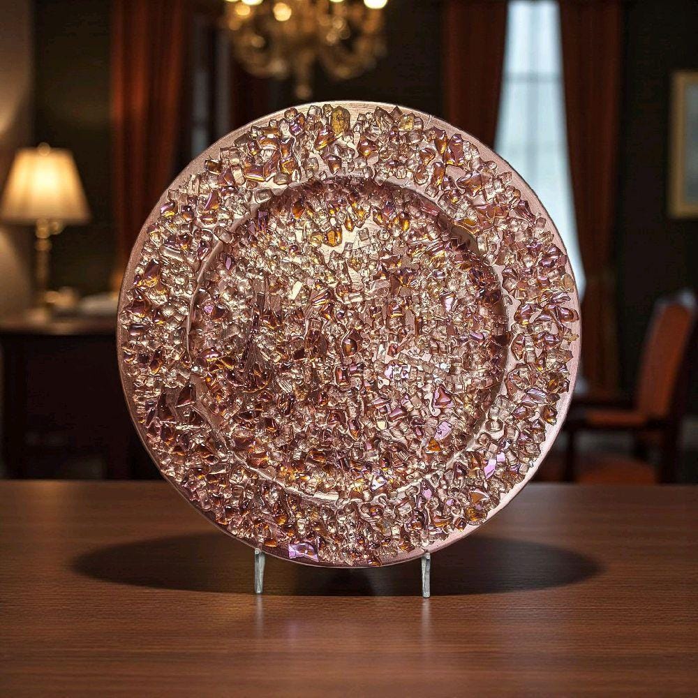 Resin 3D Charger Plates, Rose Crystal Elegant Decor (Set of 2)