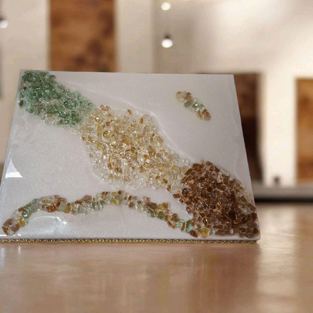 Hand-Designed Crystal 3D Wall Art, Gold Brown Green Abstract Home Decor. Size 12x16 SET OF 2