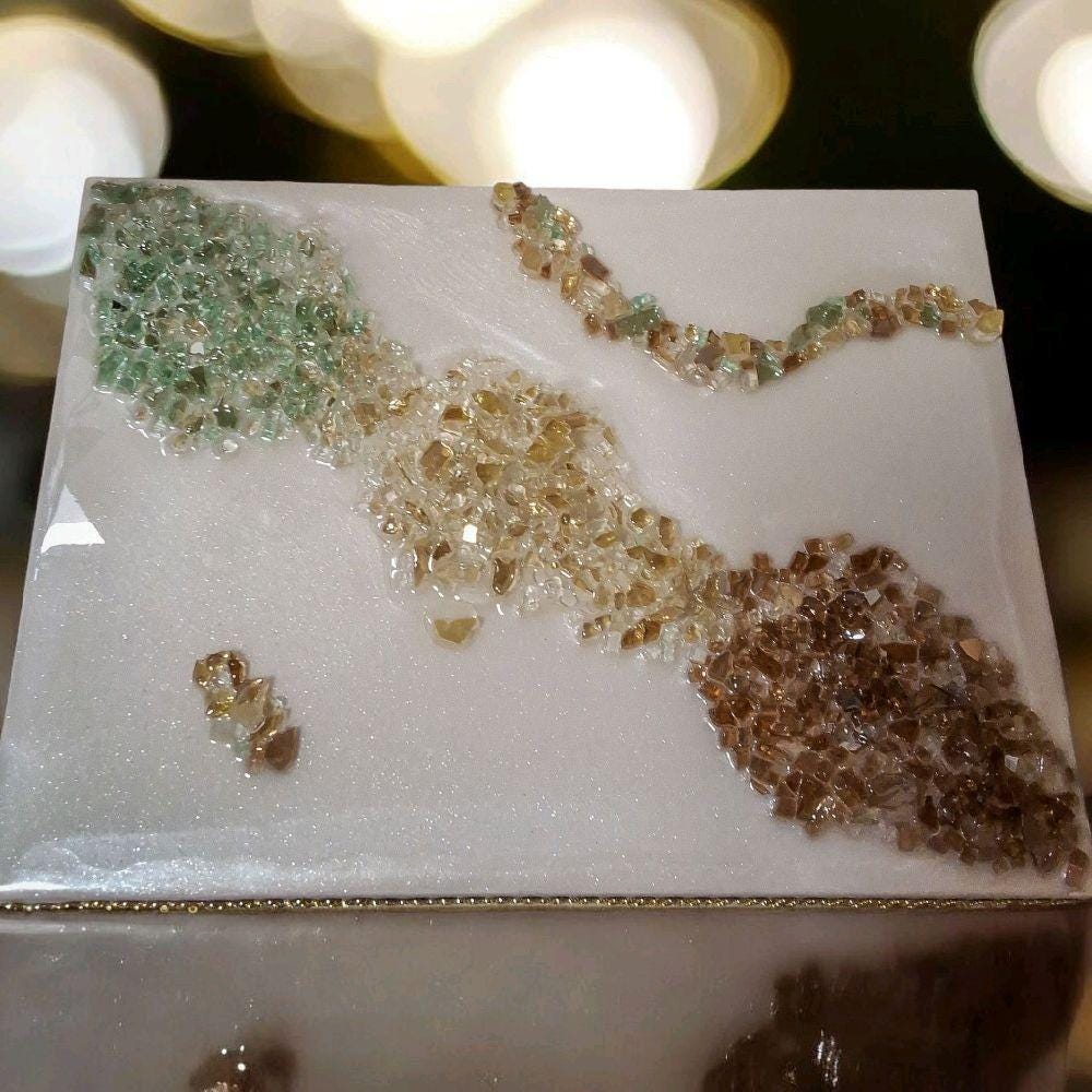 Hand-Designed Crystal 3D Wall Art, Gold Brown Green Abstract Home Decor. Size 12x16 SET OF 2
