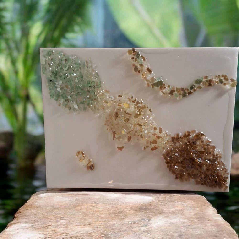 Hand-Designed Crystal 3D Wall Art, Gold Brown Green Abstract Home Decor. Size 12x16 SET OF 2