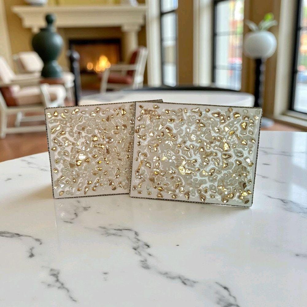 Hand-Designed 3D Crystal Artwork, Elegant Abstract Decor. Size 10x10 SET OF 2