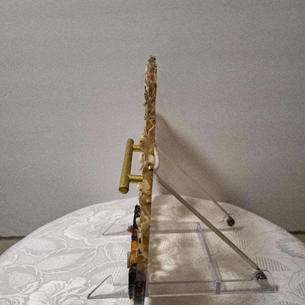 Floral & Pearl Crystal Resin Tray - Elegant Earth Tone Bathroom Decor