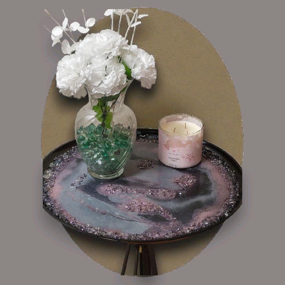 Crystalline Resin Tray - Metallic Pink, Gray & White Home Decor