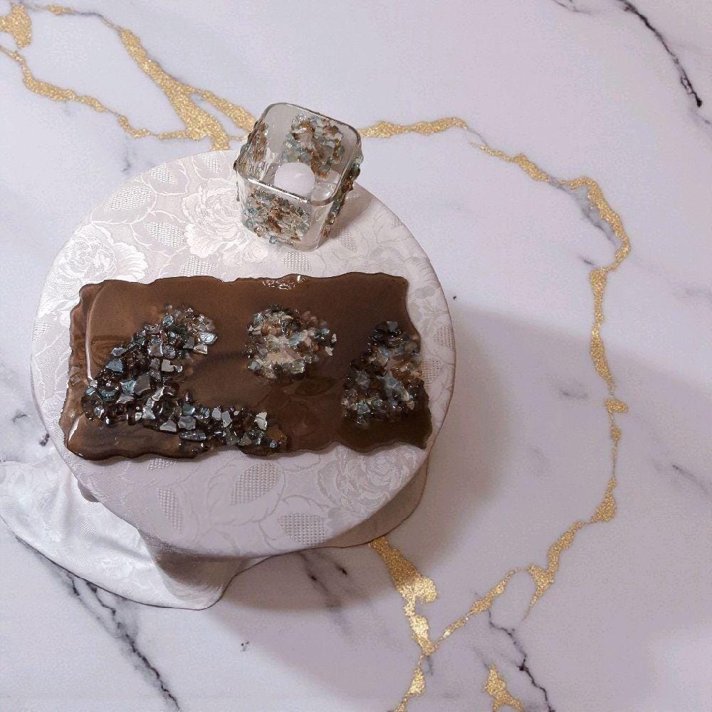Hand-Designed Elegant Crystallized Decor for Candles Trinkets Brown Multicolored Crystals 7x13 Decorative Standing Piece