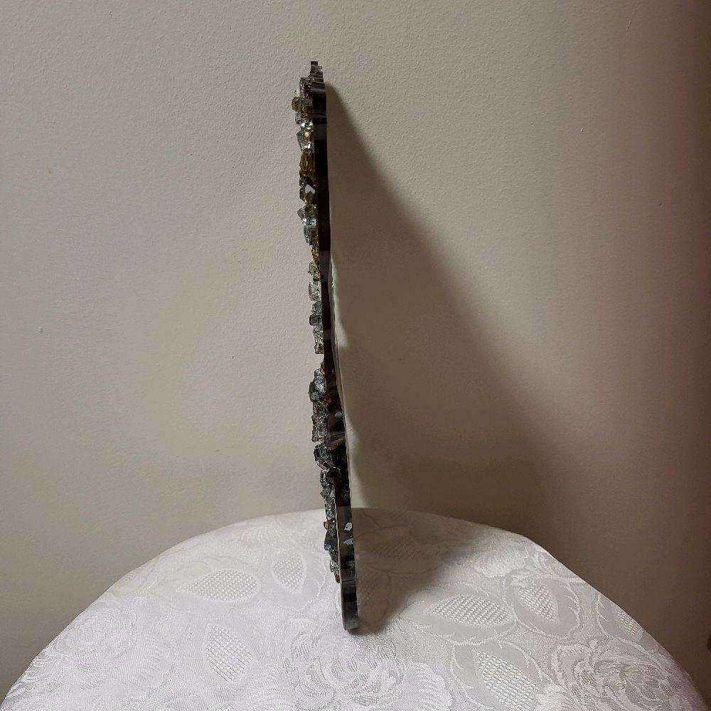 Hand-Designed Elegant Crystallized Decor for Candles Trinkets Brown Multicolored Crystals 7x13 Decorative Standing Piece