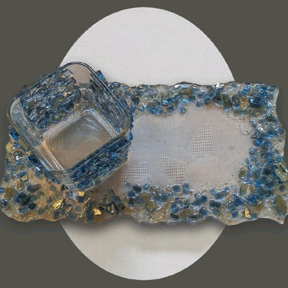 Hand-Designed Resin Crystal Tray Decor, Candle & Trinket Display