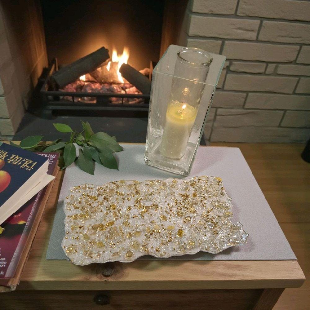 Hand-Designed Elegant Crystallized Tray, Gold Color & Encased Crystals