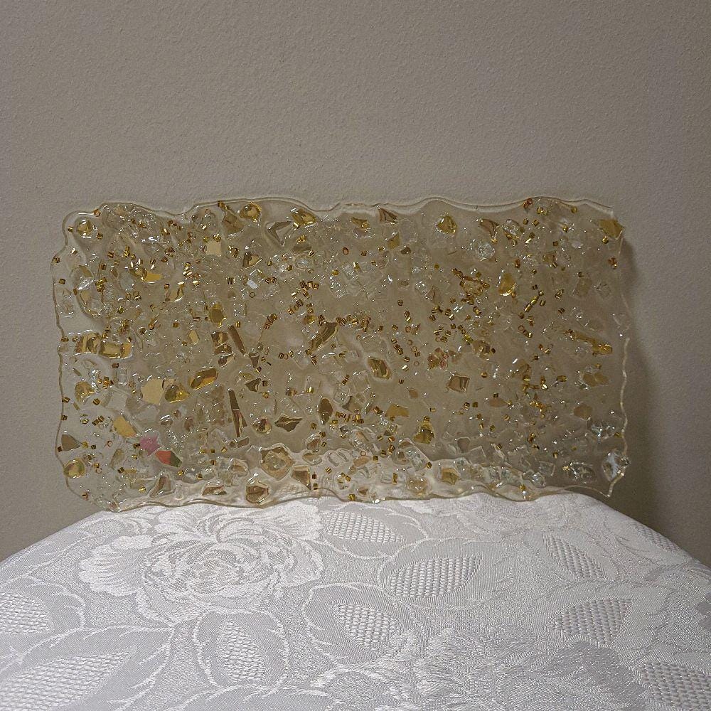 Hand-Designed Elegant Crystallized Tray, Gold Color & Encased Crystals