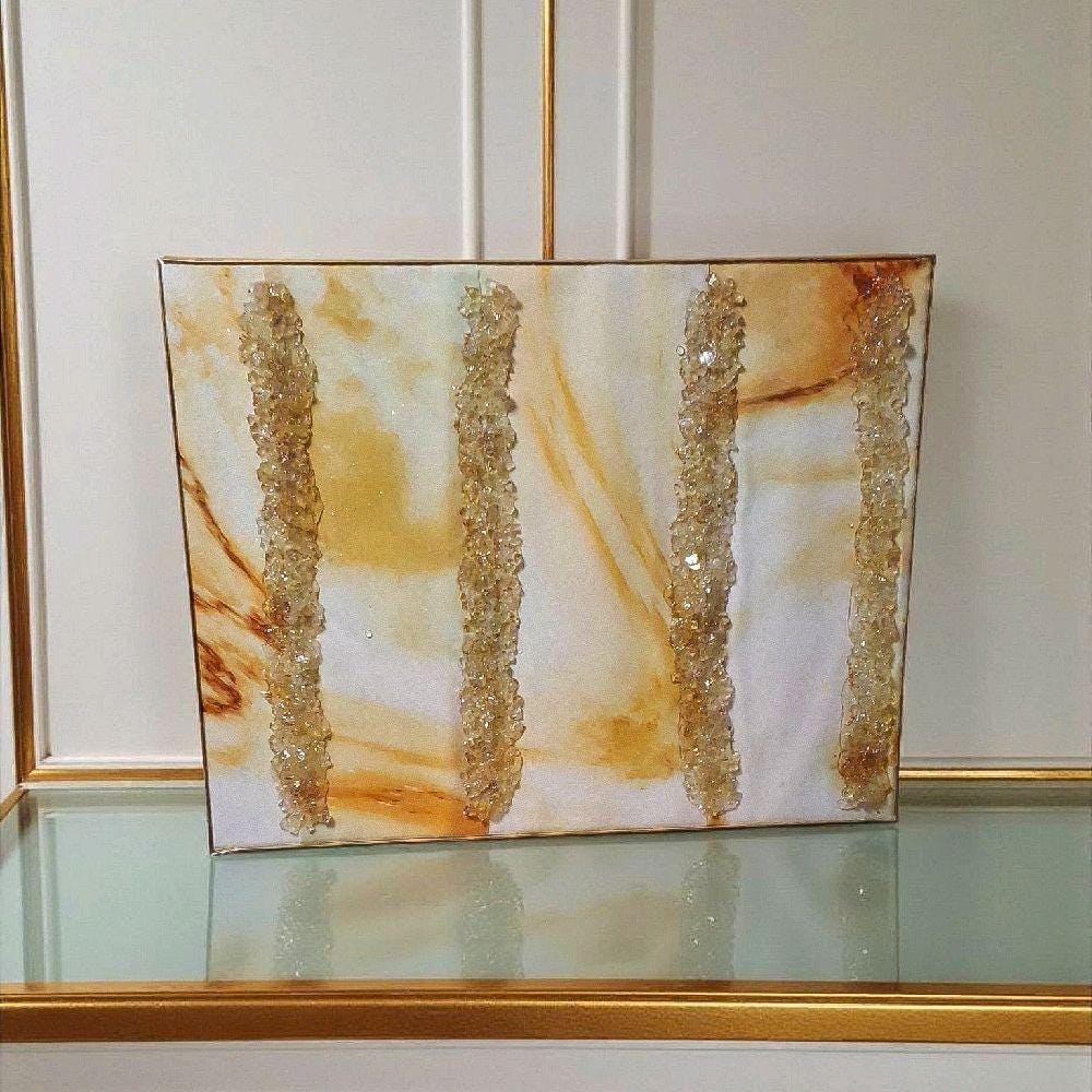 3D Abstract Artwork: Gold Crystallized Decor, 16x20 Canvas