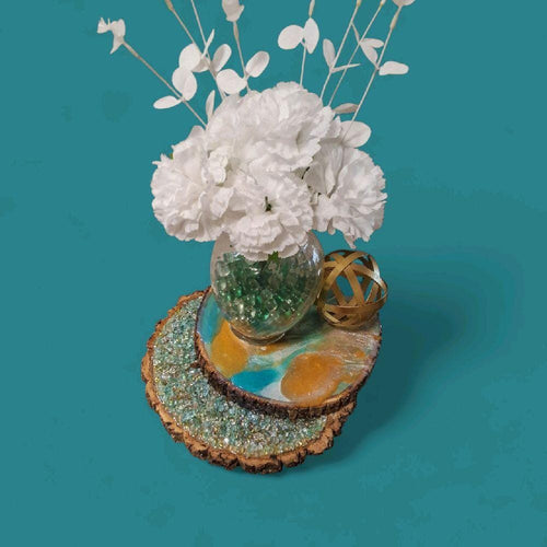 3D Crystal Wood Slice Decor, Elegant Tabletop Artwork