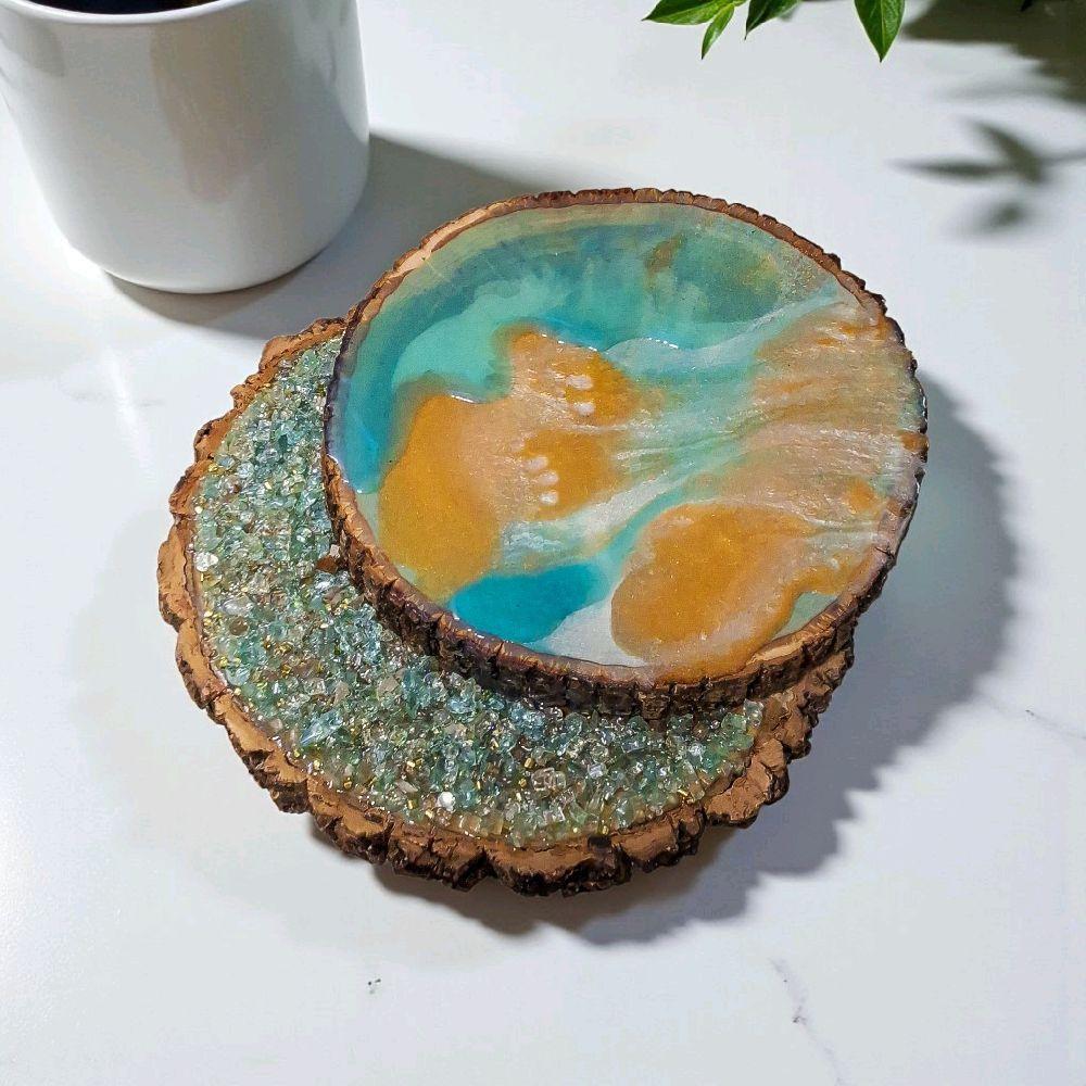 3D Crystal Wood Slice Decor, Elegant Tabletop Artwork