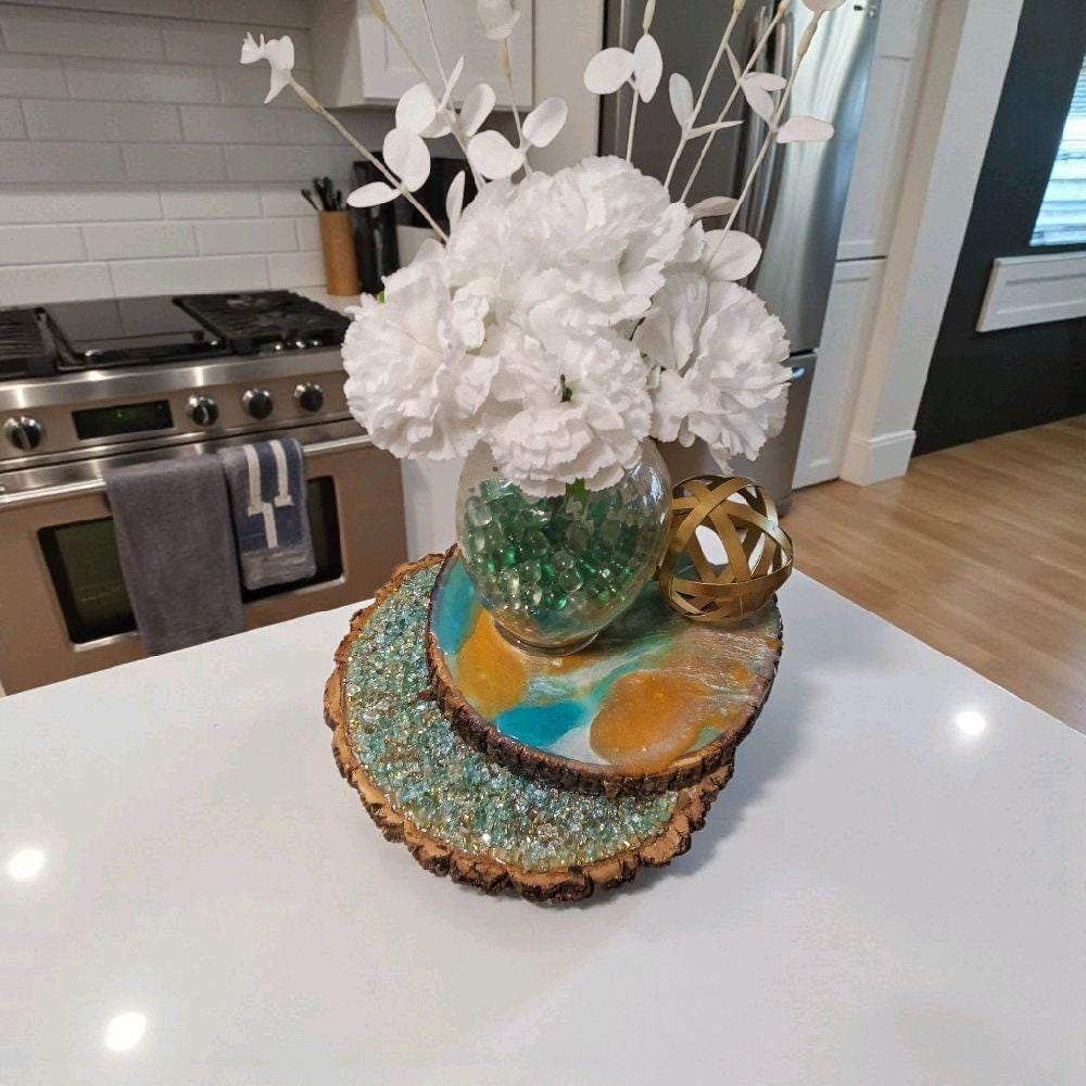 3D Crystal Wood Slice Decor, Elegant Tabletop Artwork