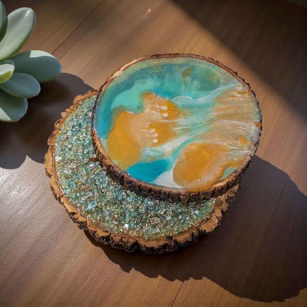 3D Crystal Wood Slice Decor, Elegant Tabletop Artwork
