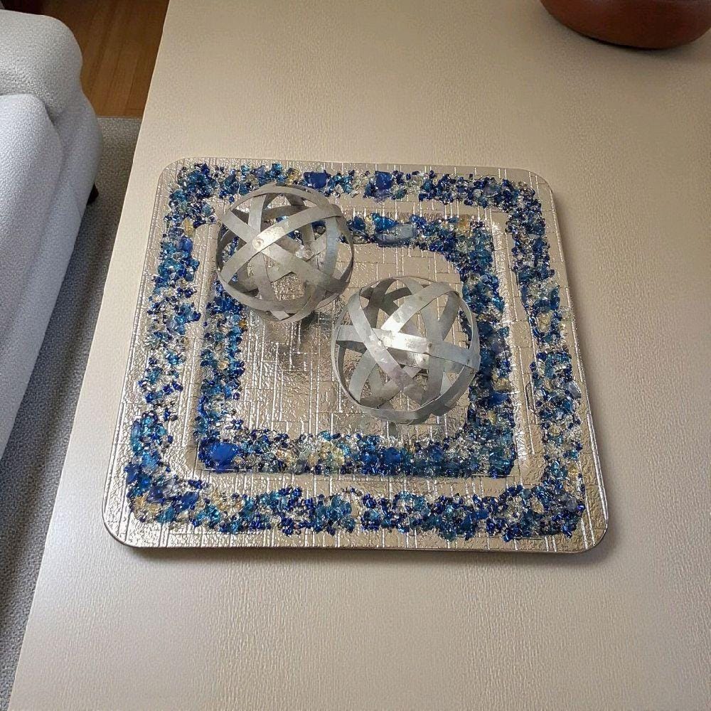 Blue Crush Glass Crystal Charger Plate, Holiday Decor (13x13)