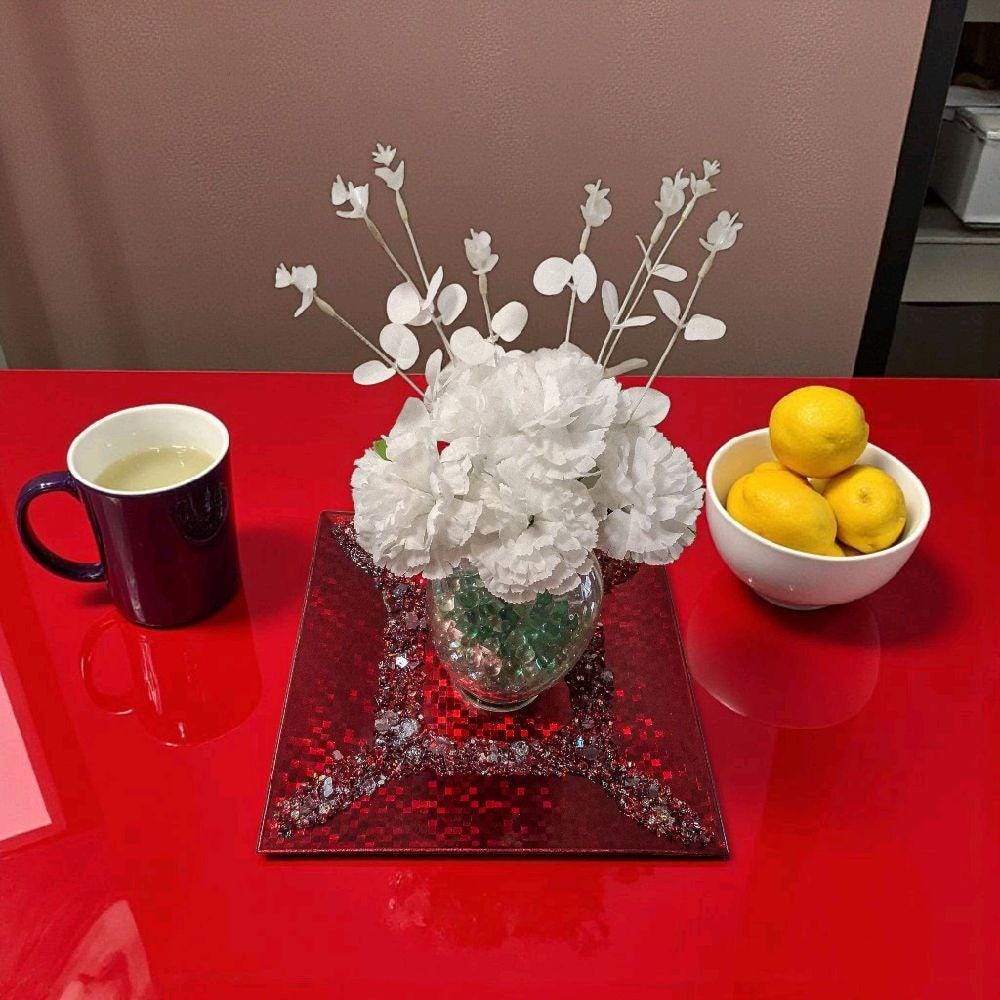 Red Crush Glass Crystal Charger Plate – Holiday Display, 13x13 Elegant Design