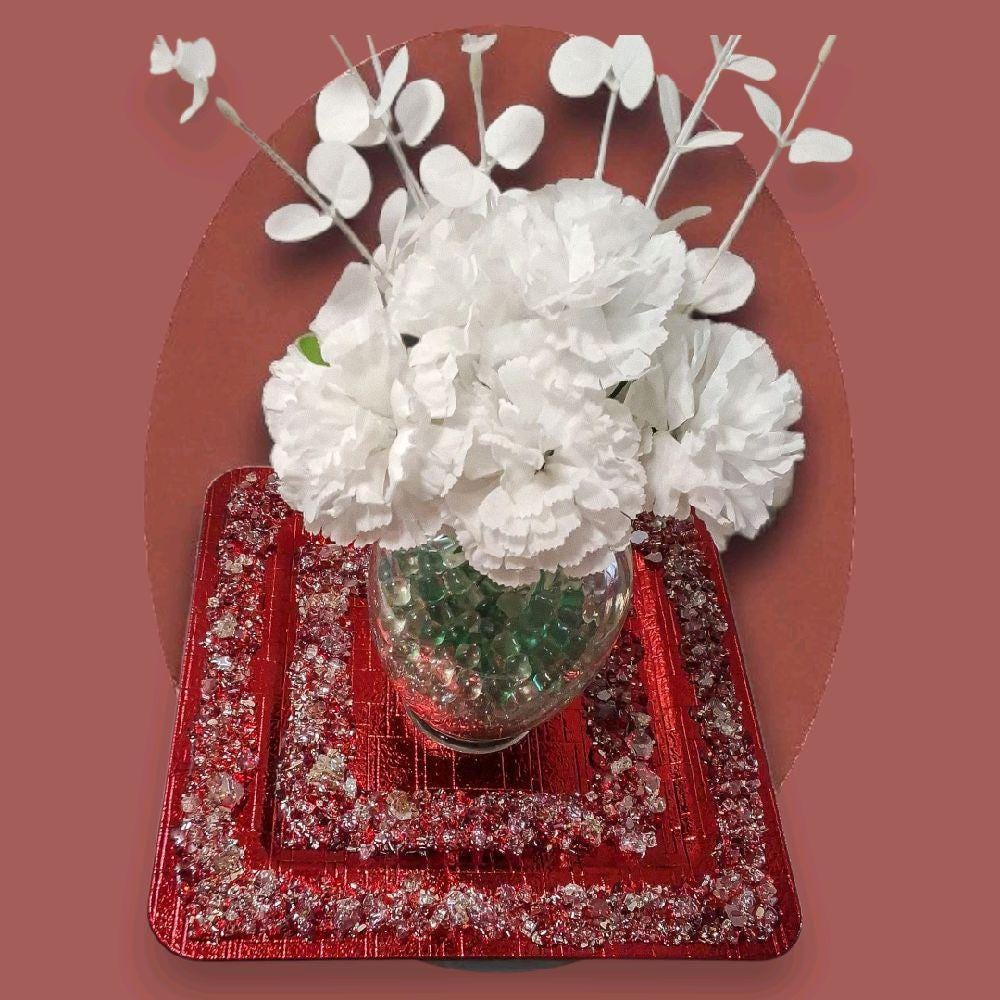 Handmade Crystallized Charger Plate: Vibrant Red Artwork Decor