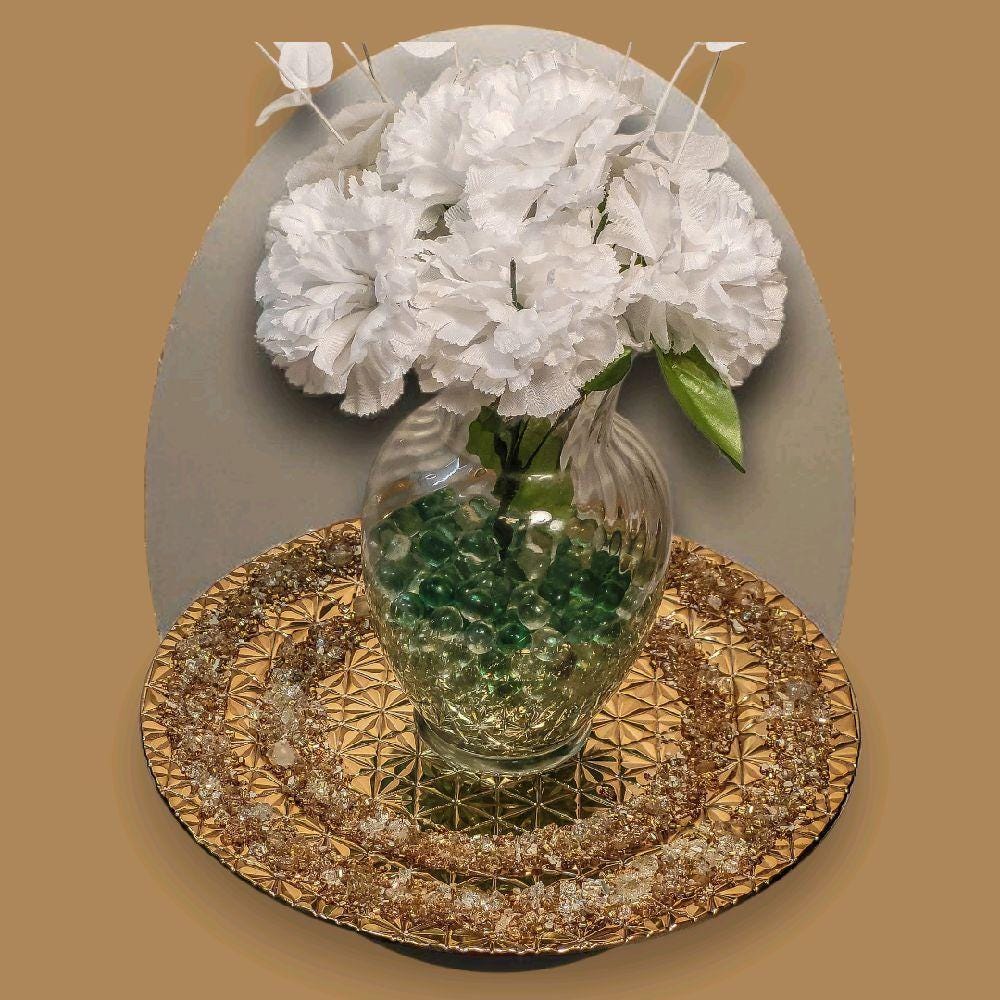 Handmade Gold Crystallized Charger Plate, Unique Table Centerpiece (13x13)