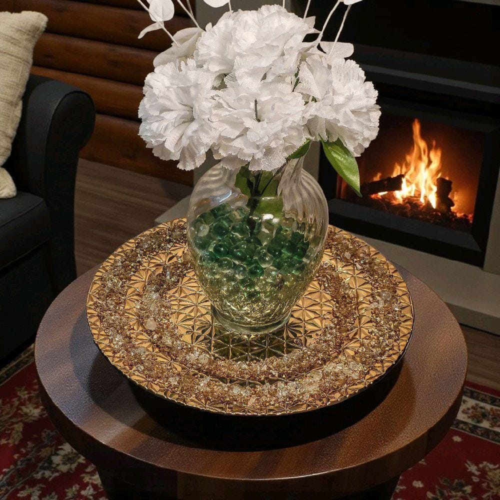 Handmade Gold Crystallized Charger Plate, Unique Table Centerpiece (13x13)