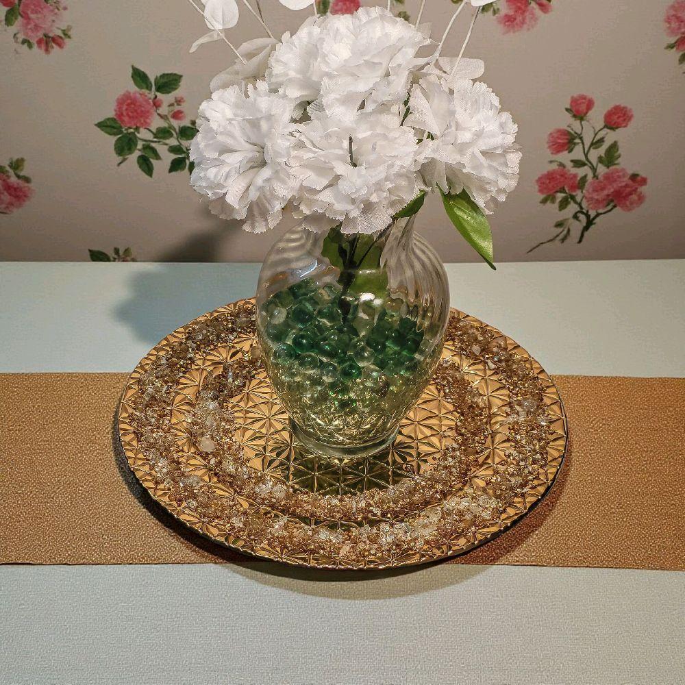 Handmade Gold Crystallized Charger Plate, Unique Table Centerpiece (13x13)