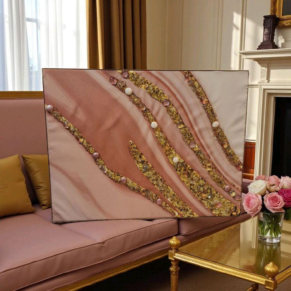 Entrepreneur Artist of 3D elegant unique abstract artwork paintings, hand-designed with crystals encased. Size 18x24
