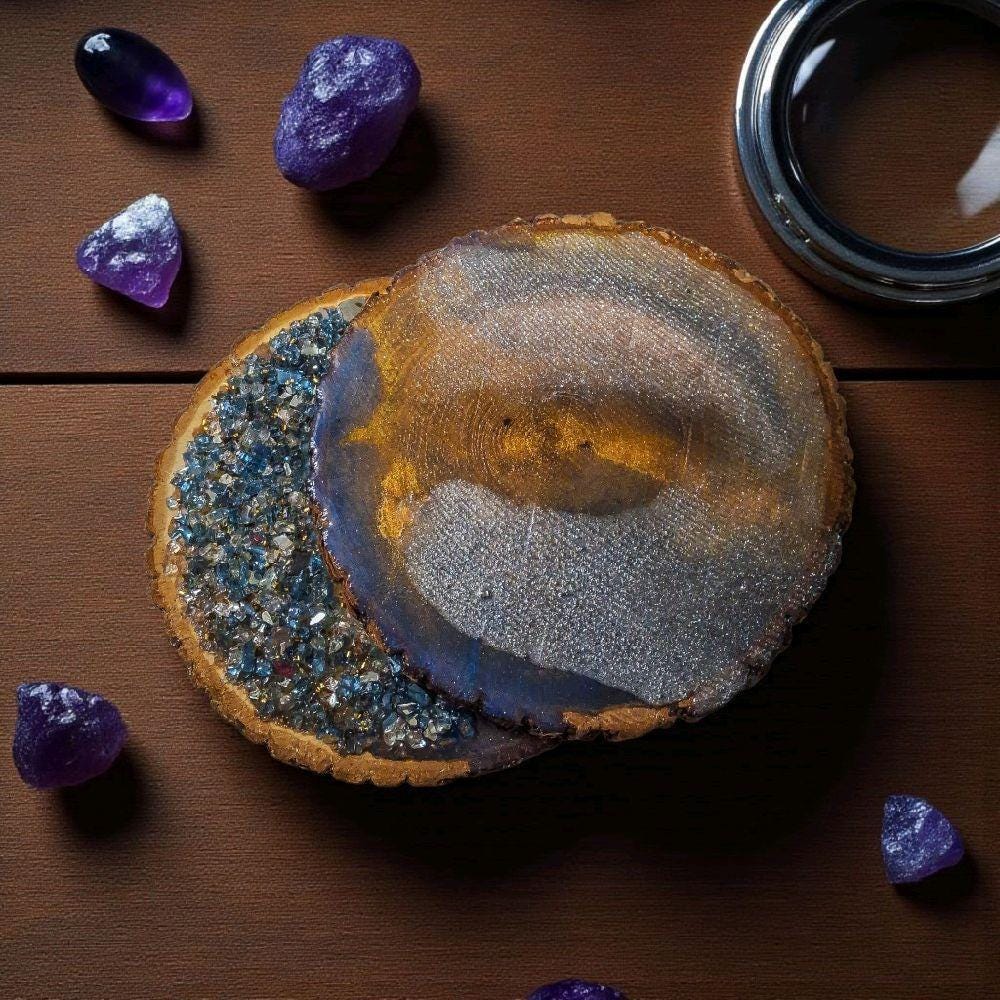 Hand-Designed Wood Slice Artwork: 3D Crystallized Decor