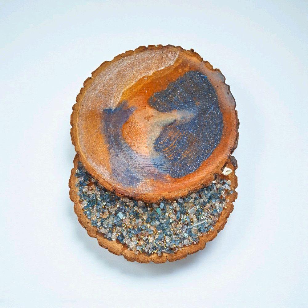 Hand Designed 3D Wood Slice Decor, Elegant Crystallized Artwork