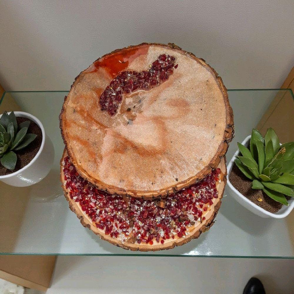 Hand-Designed Wood Art Decor: 3D Crystallized Red Colors