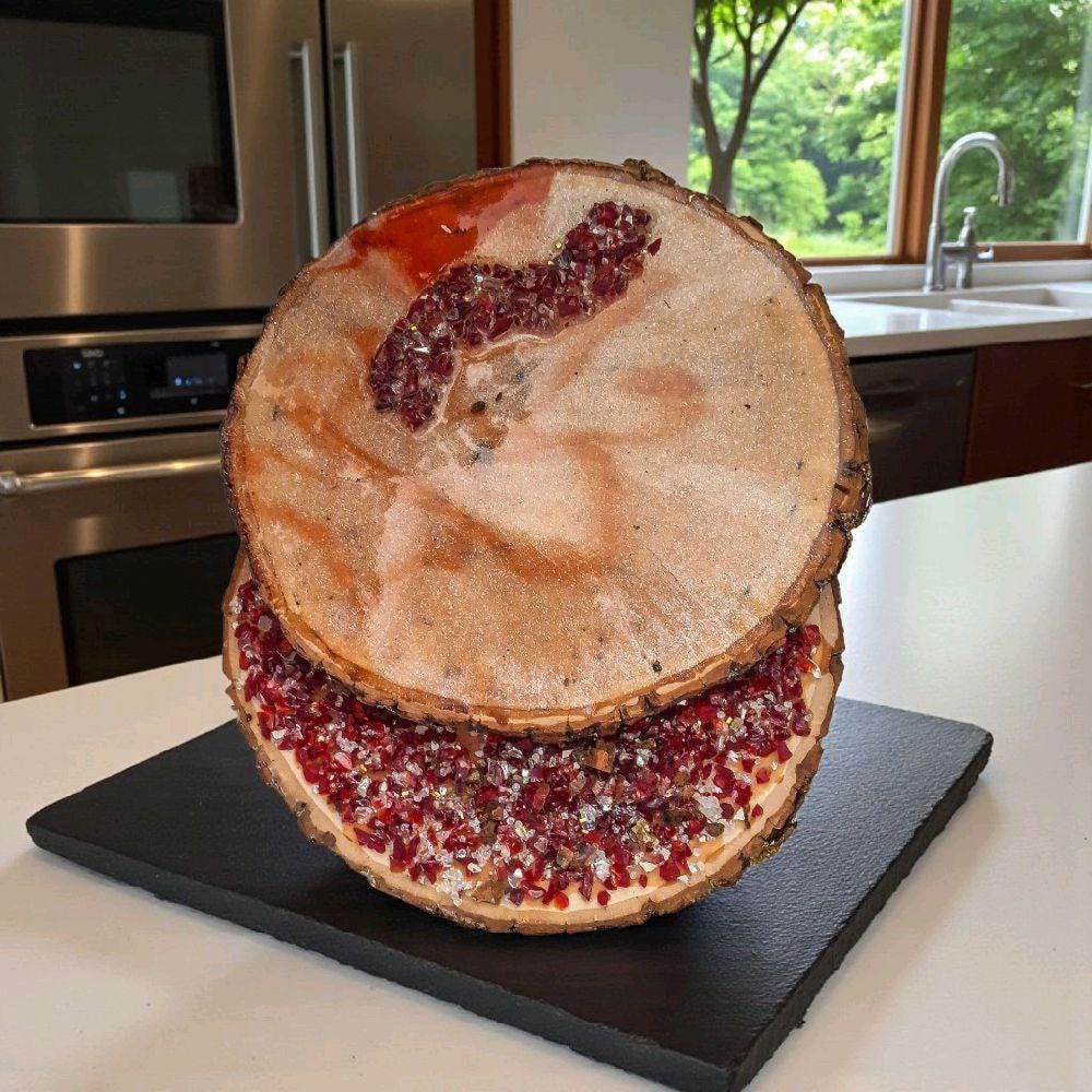 Hand-Designed Wood Art Decor: 3D Crystallized Red Colors