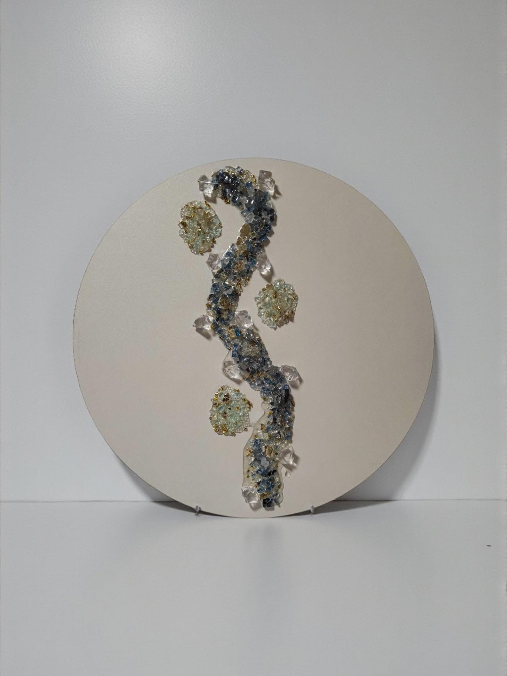 3D Crystallized Artwork Table: Blue & Aqua Green Accent Decor