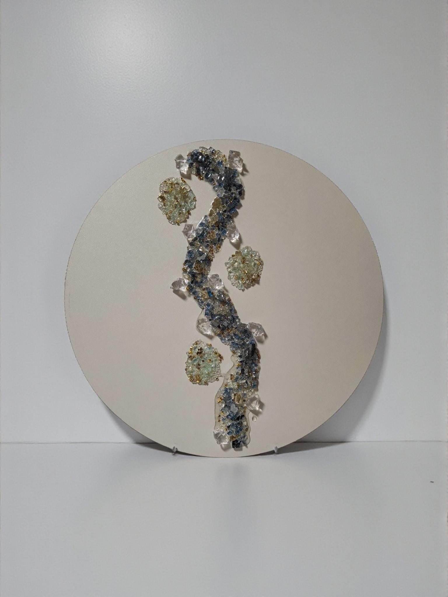 3D Crystallized Artwork Table: Blue & Aqua Green Accent Decor