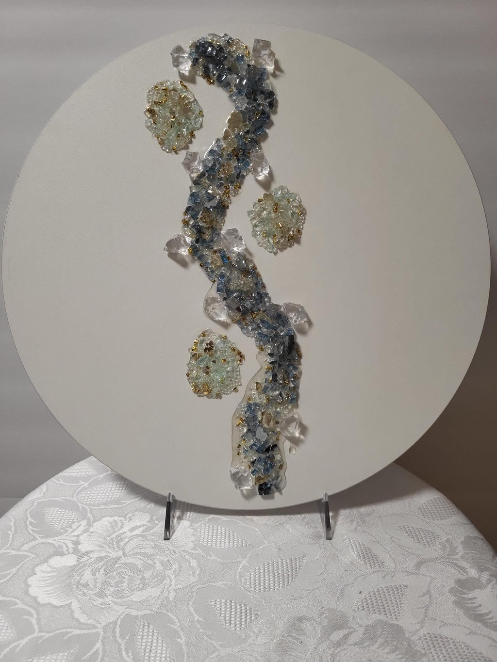 3D Crystallized Artwork Table: Blue & Aqua Green Accent Decor