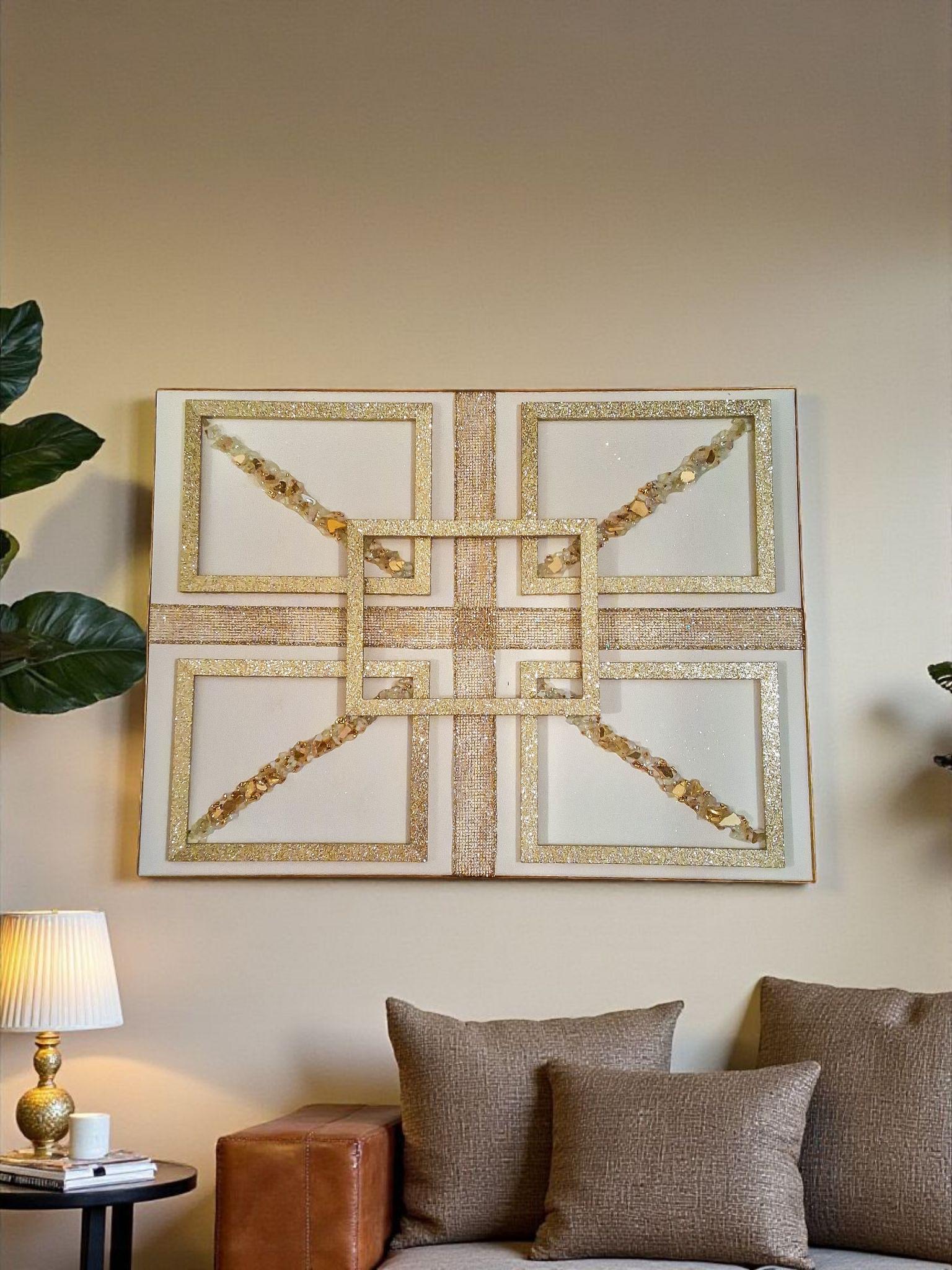 3D Gold Crystallized Abstract Artwork - Elegant Geometric Decor (18x24)